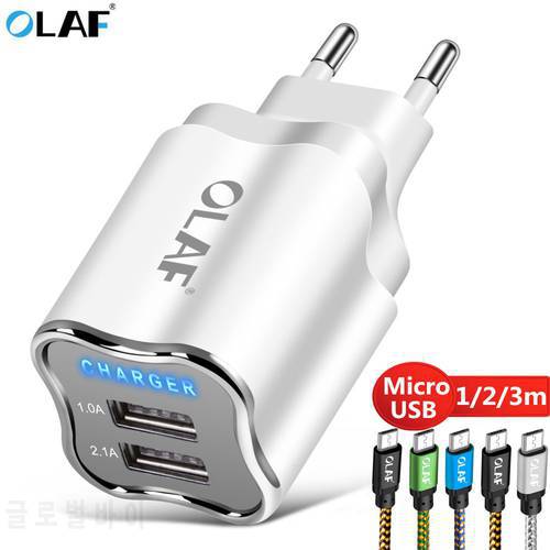 OLAF Dual USB Charger Mobile Phone Chargers Travel Adapter Wall Charger For Samsung Xiaomi Tablet Micro USB Cable Charger Cord