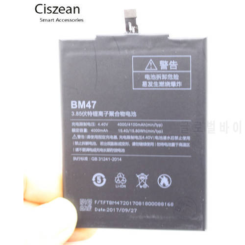 Ciszean 4000mAh / 15.4Wh BM47 / BM 47 Phone Replacement Li-Polymer Battery For Xiaomi Redmi Hongmi 3 3S 3 S 4X 3X 3 battery