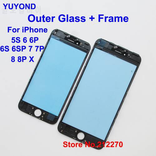YUYOND 2 in 1 Cold Press Front Lcd Outer Glass With Middle Frame For iPhone 5 5S 6 7 8 Plus X Outer Glass Lens Replacement