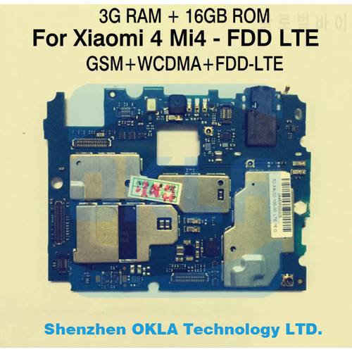 1pcs For Xiaomi 4 M4 MI4 4G FDD LTE 3G RAM 16GB ROM Mainboard Mother board Logic Board Replacement
