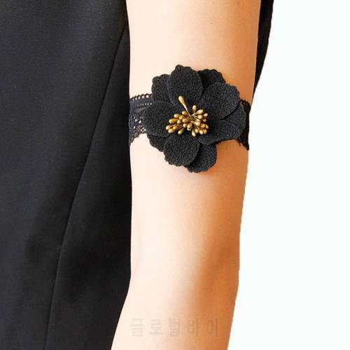 New Women Bracelet Boho Flower Core Elastic Black Lace Gothic Dance Party Arm Band Armlet Armband Bangle Bracelets Free shipping