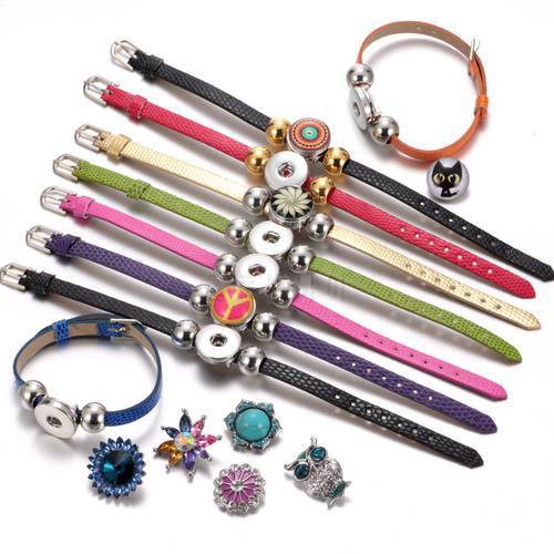 New Arrivals 15 Colors PU Leather DIY Armband Fit 18mm Snap Button Bracelet Jewelry SZ0281