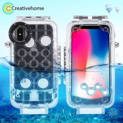 For iPhone XS 40m/130ft Professional Waterproof Diving Protective Housing Photo Video Underwater Cover Case for apple iphone x