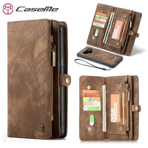 CaseMe Wallet Case For Samsung Galaxy Note 9 Luxury Genuine Leather Multi-functional Zipper Stand 2 in 1 Flip Leather Case Note9