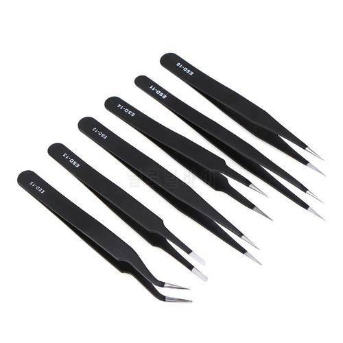 6Pcs/set Safe Stainless Steel Anti-static Tweezers Maintenance Tool Kits Mobile Phone Repair Tool for iphone Cellphone
