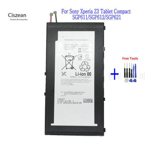 Ciszean 1x 4500mAh Replacement Battery For Sony Xperia Tablet Z3 Compact LIS1569ERPC SGP611 SGP612 SGP621 batteries + Tools
