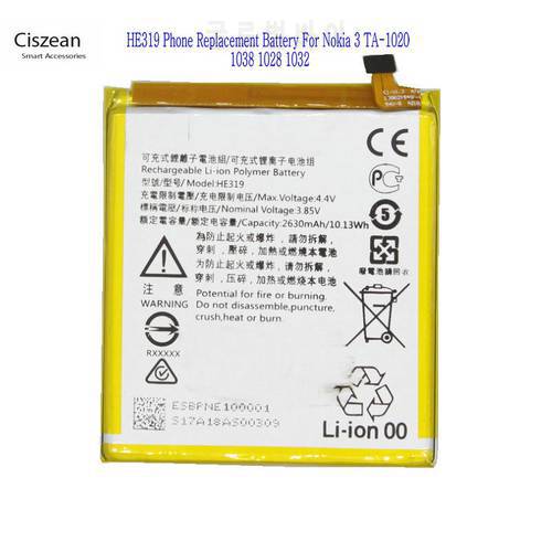 Ciszean 1x 2630mAh / 10.13Wh HE319 Phone Replacement Battery For Nokia 3 TA-1020 1038 1028 1032 Batteries