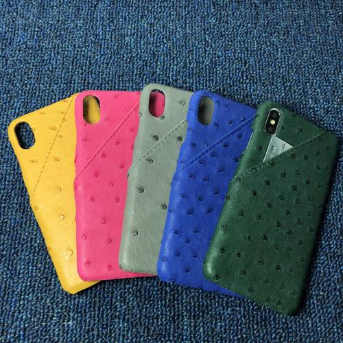 In Stock Real Natural Genuine Ostrich Skin Leather Case Luxury Business Cover for iPhone X XS Max XR 11 12 13 Pro Card Pocket