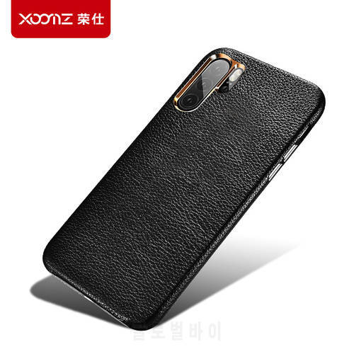For Huawei P30 / P30 Pro Business Retro Genuine Leather Cover Real Natural Cowhide Cow Skin Phone Case Electroplating Button