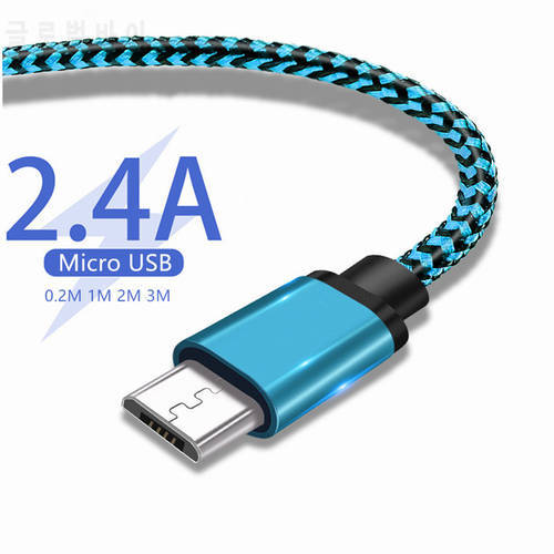 Micro USB Cable Nylon Braided 0.2M 1M 2M 3M 2.4A Fast Charging Data Sync Microusb For Samsung Xiaomi Android Mobile Phone Cables