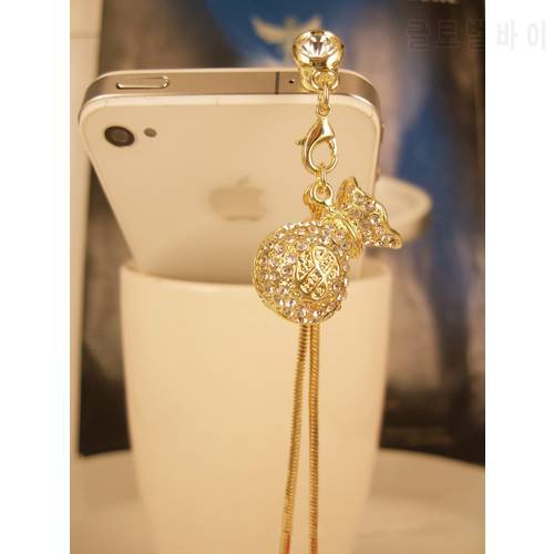 Korea Diamond Lucky Purse Fortune Turn Better Bag Dust Plug for Iphone Andriod and All of 3.5mm Headphone Hole