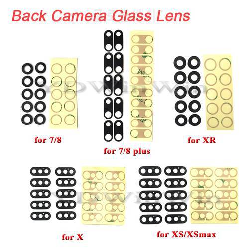 100pcs Rear Back Camera Lens For iPhone 7 8 Plus X XS 11 pro max XR Glass Cover with Sticker Adhesive Replacement Parts