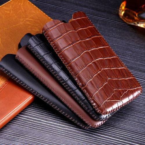 Real Leather Pull Sleeve Pouch Phone Case for Samsung Galaxy S8 S9 Plus Genuine Cowhide Cow Skin Crocodile Grain Wallet Bag