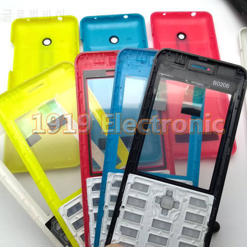 Original New Phone Housing Cover Case Front Frame+ Back Cover + English Or Russian Keypad For Nokia 206 2060 Dual sim