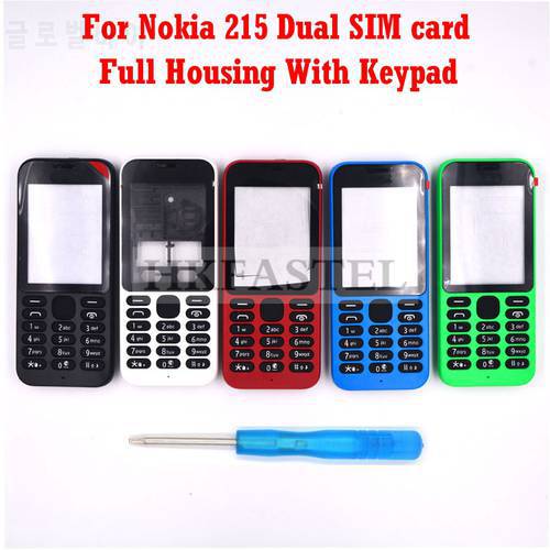 HKFASTEL High Quality Housing keyboard For Nokia 215 Dual SIM New Full all Complete Mobile Phone Cover Case with Keypad