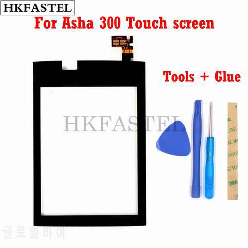 HKFASTEL Touch For Nokia Asha 300 Mobile phone Touch Screen Digitizer Glass Outer Front Panel Replacement No LCD Display + tools