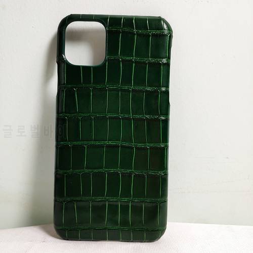 Luxury Full Grain Real Genuine Leather Back Cover For iPhone 11 Pro Max Cowhide Business Phone Case Crocodile Pattern Dark Green