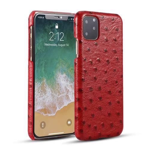 3 Colors For iPhone 11 Real Natural Cowhide Back Case Genuine Leather Cover For iPhone 11 Pro Max Ostrich Grain
