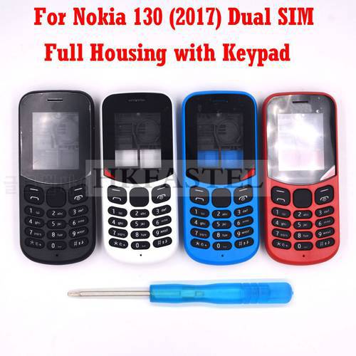 HKFASTEL High Quality Housing keyboard For Nokia 130 2017 Dual SIM New Full all Complete Mobile Phone Cover Case with Keypad