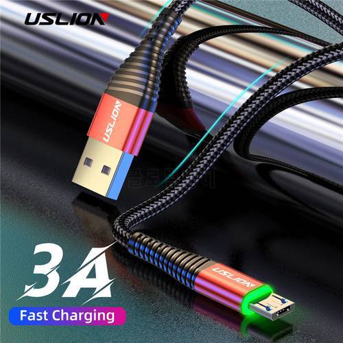 USLION 3A LED Micro USB Cable Fast Charging Micro usb Charger Support Data Transmission For Samsung Cord Android Mobile Phone