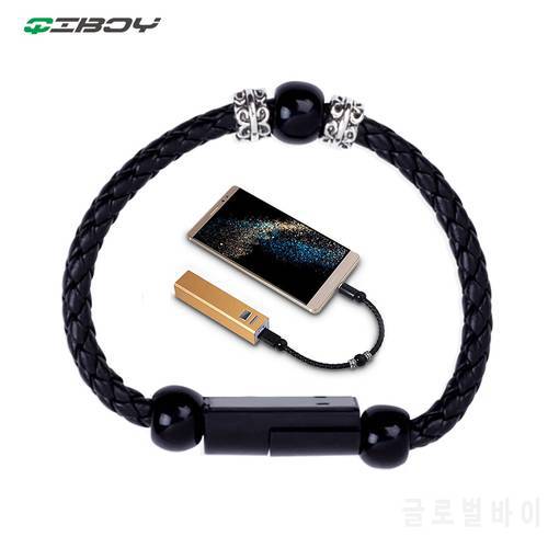 Leather Bracelet Charger USB Cable Fast Charging Data Wire For iPhone 6 Type C Micro USB Android Phone Jewelry Beads Wrist Cable