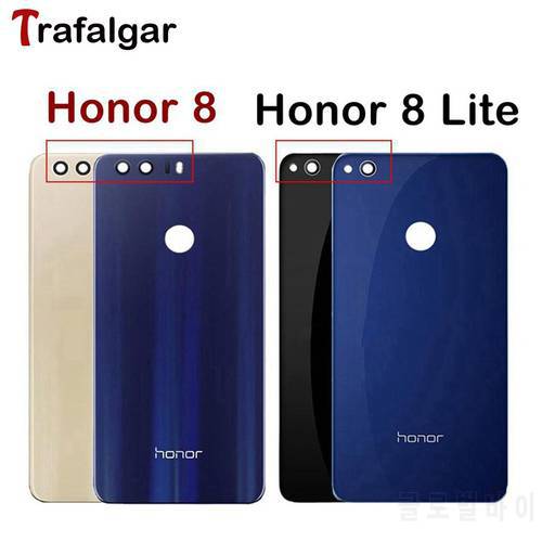 Trafalgar Transparent Clear For Huawei Honor 8 Honor 8 Lite Battery Cover Back Glass Panel Rear Housing Case Replacement+Sticker