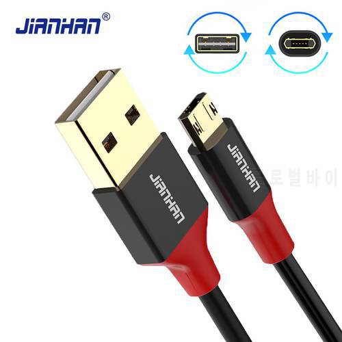 JianHan Reversible Micro USB Cable 5V2A Fast Charger Microusb for Samsung Xiaomi Huawei LG Andriod Mobile Phones Charging Cord