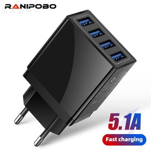 Quick Charge 4 USB US EU UK Charger Universal Mobile Phone Charger Wall 5.1A Fast Charging Adapter For iPhone 13 Samsung Xiaomi