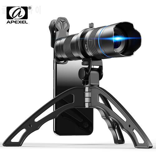 APEXEL Optional HD 20x-40x zoom telescope telephoto lens monocular mobile lens+ selfie tripod for Samsung iPhone all Smartphones