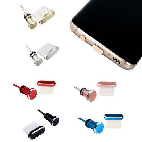 2Pcs Type C Metal Charging Port Earphone Port Dust Plug Replacement For Type-c Mobile Phone 3.5mm Headset Stopper Solid Colors