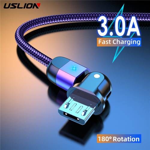 USLION 3A Micro USB Cable Fast Charging 180 USB Data Cable for Samsung Xiaomi Huawei Tablet Android Mobile Phone Microusb Charge