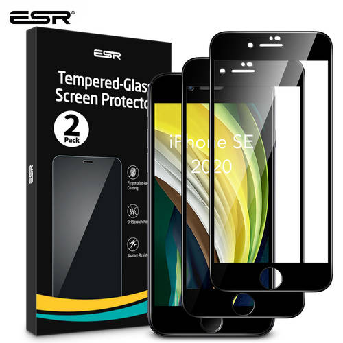 ESR Tempered Glass for iPhone SE Screen Protector 2pcs Full Cover Tempered Glass for Apple iPhone SE 2022 8 7 6s Screen Film