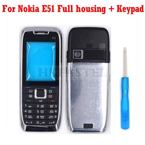 HKFASTEL New Full Mobile Phone Housing For Nokia E51 Silver Cover Case With Russian Arabic Keypad +Tool