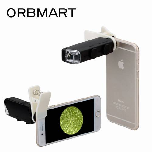 ORBMART 60X-100X Universal Clip on Pocket Microscope Magnifier Lens With LED Light For iPhone Samsung HTC Xiaomi Phone