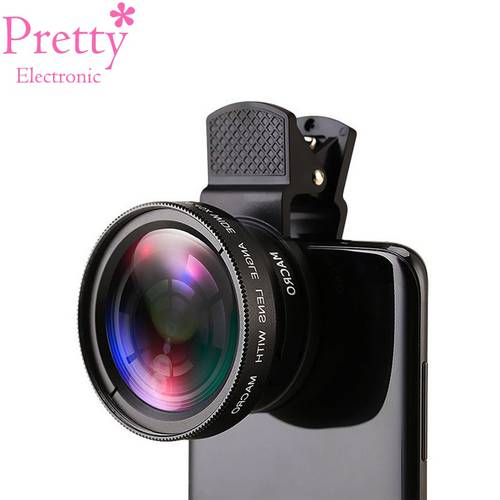 Mobile Phone Camera Lens 37MM 0.45X 49UV Super Wide Angle Macro Telephoto lens Black Universal Clip for Smart Mobile Phone