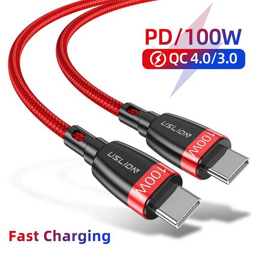 USLION PD 100W USB C to USB Type C Cable for Samsung Xiaomi Redmi MacBook Pro QC4.0 5A Fast Charging Cable for Type-C Devices