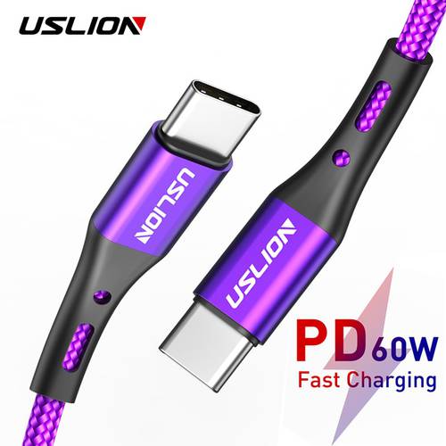 USLION USB Type C to Type C Cable for Macbook Samsung S10 S9 PD 60W QC3.0 Fast Charging Data Cable USB-C Type-C Wire Cord 2m 3m