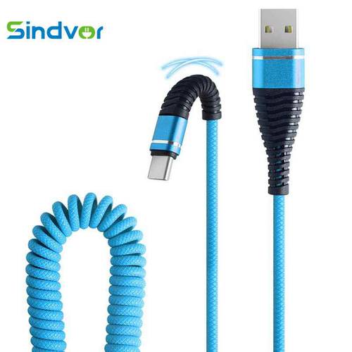 Sindvor 1.2M Type C Phone Cable Type-C Fish Tail Spring Durable Cable Data Fast Charging USB C For Smart Phone Universal Cables