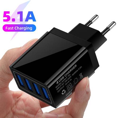 Quick charge 4 Ports USB Charger 5.1A Fast Charging Phone Charge Adapter EU/US Wall Charger For iphone Samsung Huawei Xiaomi