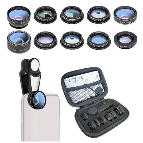 Cdragon 1 Set Lens 10 in 1 phone Camera Lens Kit Fish Eye Wide Macro Star Filter CPL Lenses for different models Cell Phone