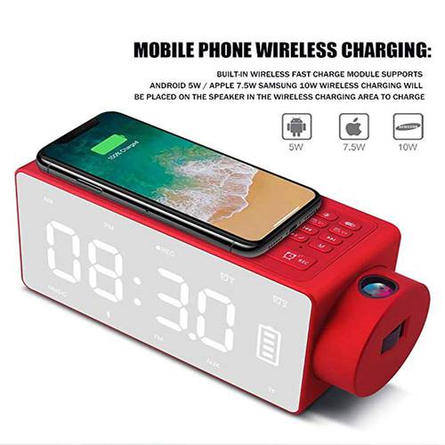 4 in 1 Alarm Clock projection Speaker Audio Wireless Charging Innovative Bedside Smart Speaker stereo Electronic 10w Power