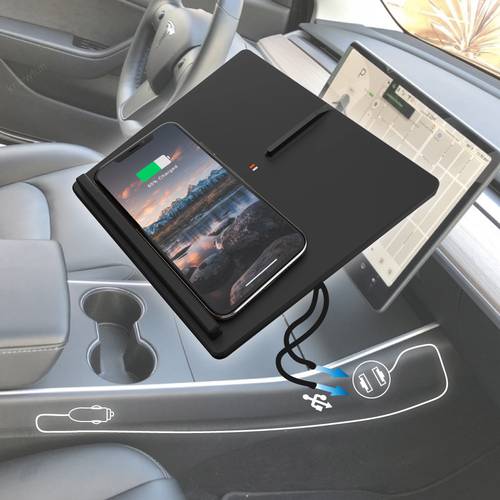 GEN 2 Upgraded Tesla Model 3 Y Mobile Phone Wireless Charger Accessories Kit Center Console Horizontally Charging Pad for iPhone