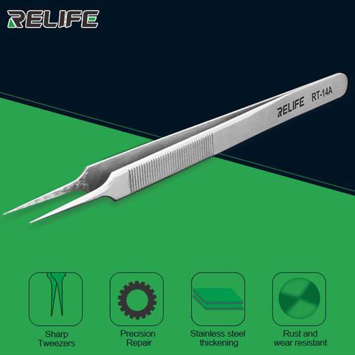 RELIFE RT-14A/14SA High Precision High Hardness Tweezers Straight Tweezers RT-14A Curved Tweezers RT-14SA For Cell Phone Repair