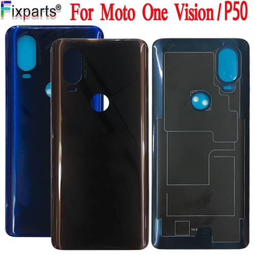 Full New Back Cover For Motorola Moto One Vision Battery Cover Case Replacement Part For Moto P50 Housing Rear Glass Back