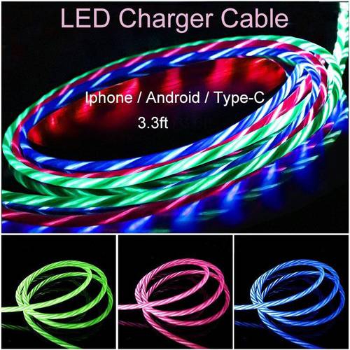 Luminous LED USB Cable 9V 2A QC 3.0 Charger Cable Fast charging cable Lighting Wire for Mobile Phone Car Atmosphere Light Cabo