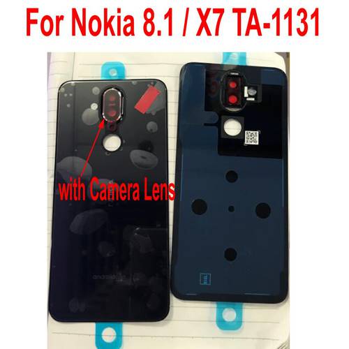 100% Original New For Nokia X7 Back Battery Cover Housing Door Rear Case LID with Camera Frame Glass Lens For Nokia 8.1 TA-1131
