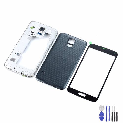 For Samsung Galaxy S5 i9600 G900F G900T G900P G900A Touch Screen Glass+Housing Middle Frame+Battery Back Cover+Tools