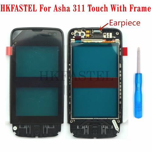 HKFASTEL original Touch With Frame Cover For Nokia Asha 311 RM-714 Housing Touch Screen Digitizer Sensor Front Glass Lens panel