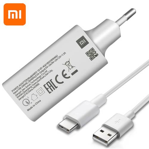 For Xiaomi Fast Charger 18W Quick Adapter 1M TYPE-C Data Cable For Mi 6 8 9 Se CC9 A3 Lite Redmi K20 K30 Pro 9T Note 7 8 Pro 8T