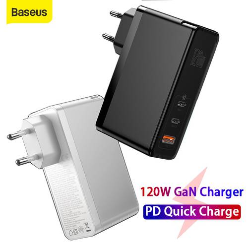 Baseus 120W GaN Charger PD Fast Charging 4.0 QC3.0 Quick Charge USB Type C Fast Charger With 100W Type-C Cable For Laptop Tablet